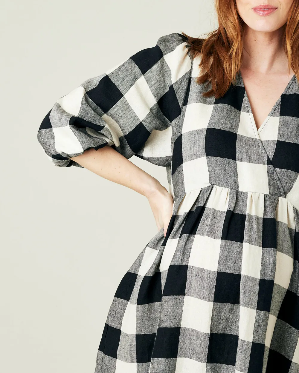 ABBIE STONE & BLACK MEGA CHECK LINEN DRESS