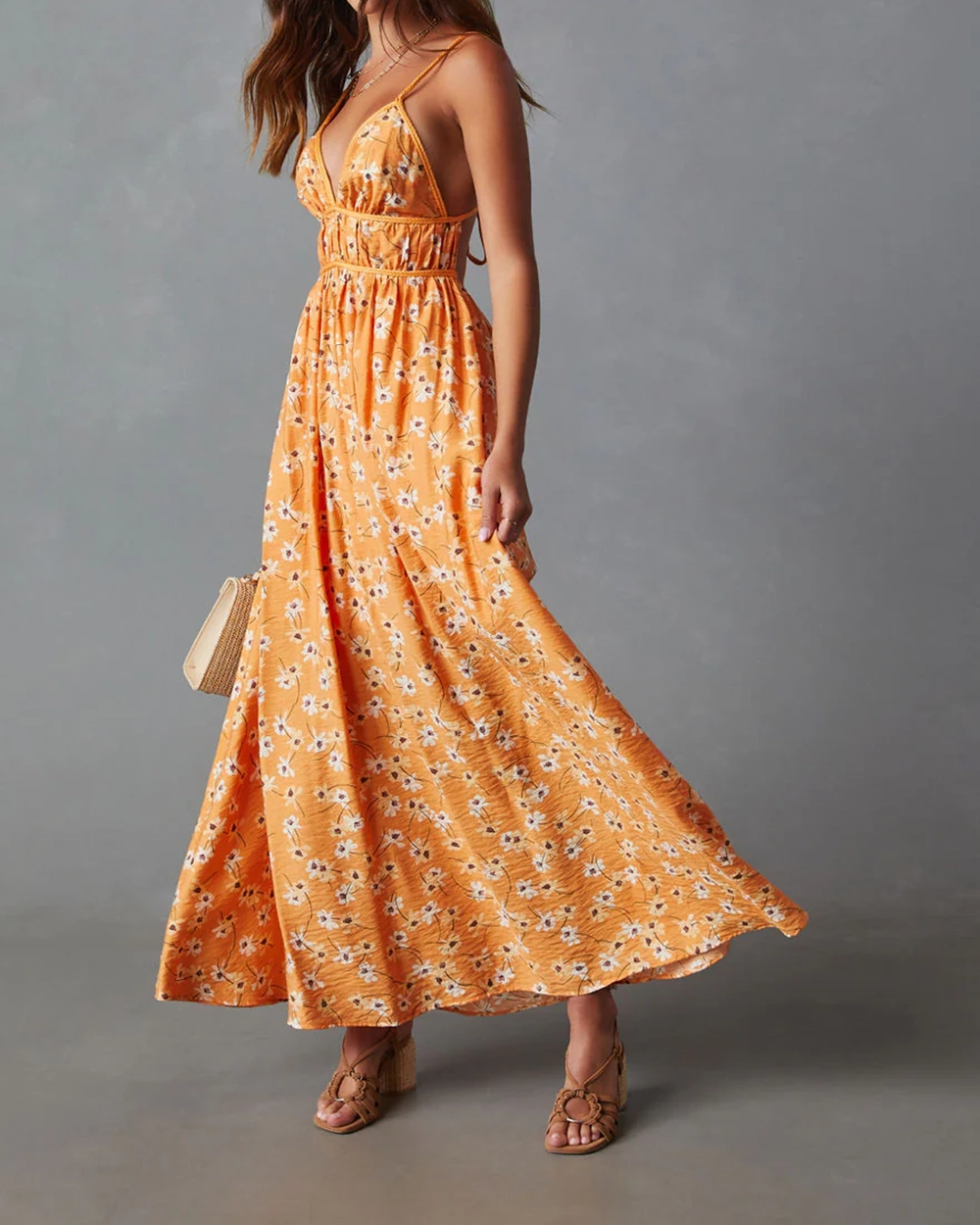 Kamila Braided Tie Floral Print Maxi Dress