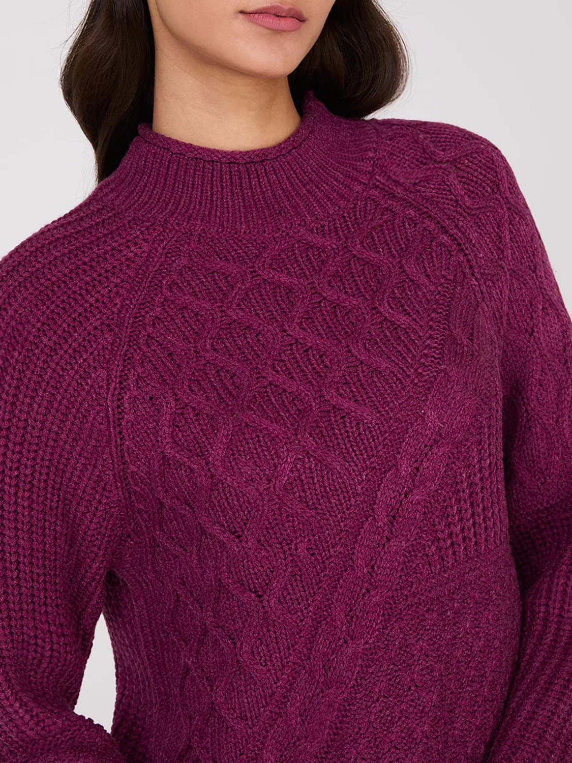 Multi Cable Knit Mock Neck Sweater