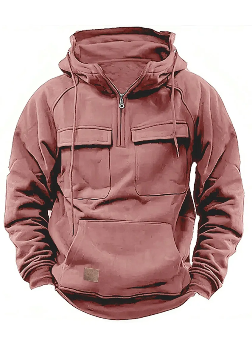 Men's Casual Zip Double Pocket Hooded Sweatshirt