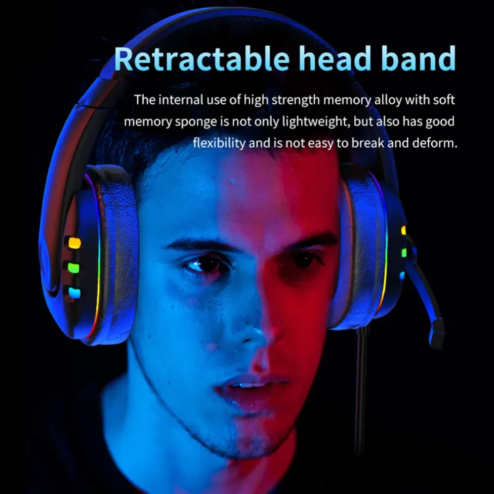 Professional gamer LED light headset headphones with built-in noise reduction high-definition microphone, suitable for desktop