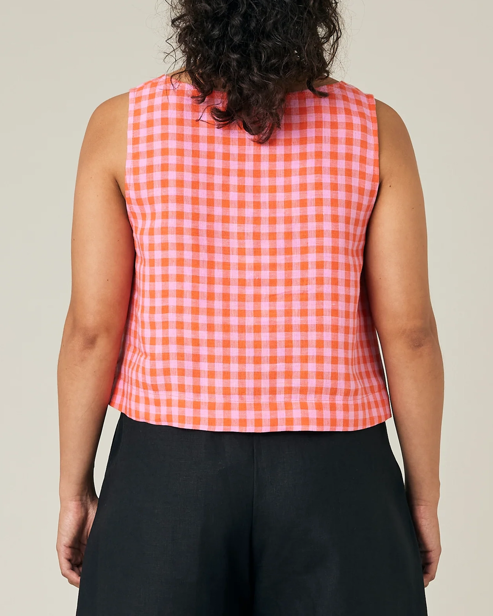 BETTY TOMATO & PINK CHECK LINEN TOP