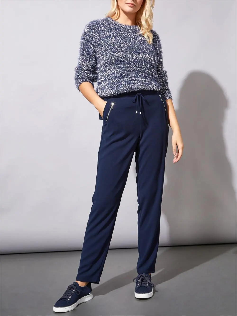 Navy blue pocket zip trousers