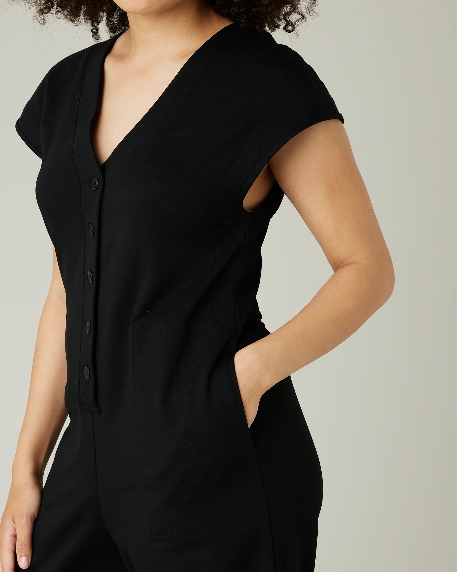 BLACK COTTON JERSEY JUMPSUIT