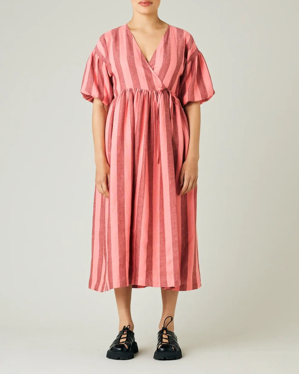 WINNIE BLUSH STRIPE LINEN DRESS