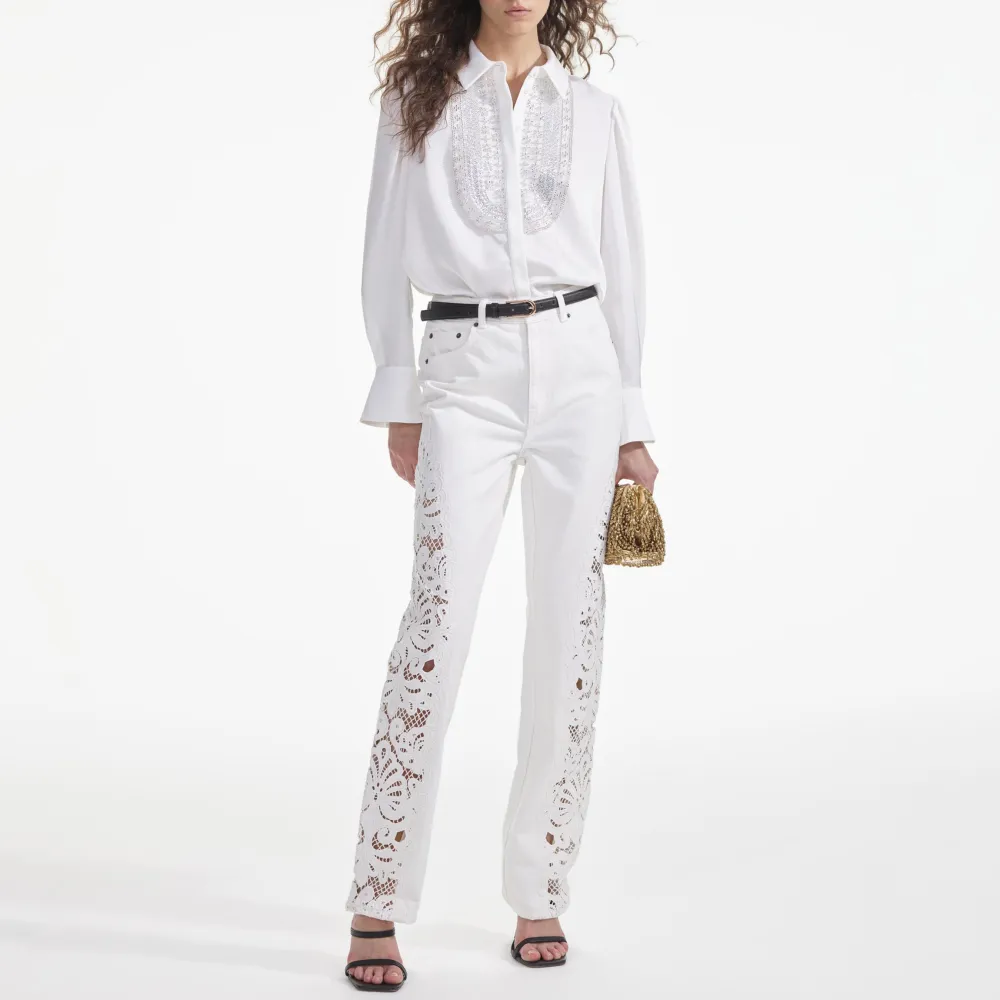 White Cutwork Denim Jeans