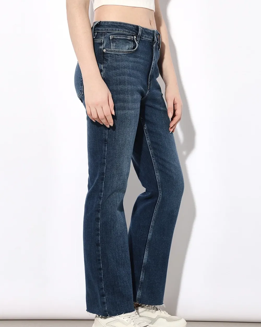 Blue High Rise Flared Cropped Jeans