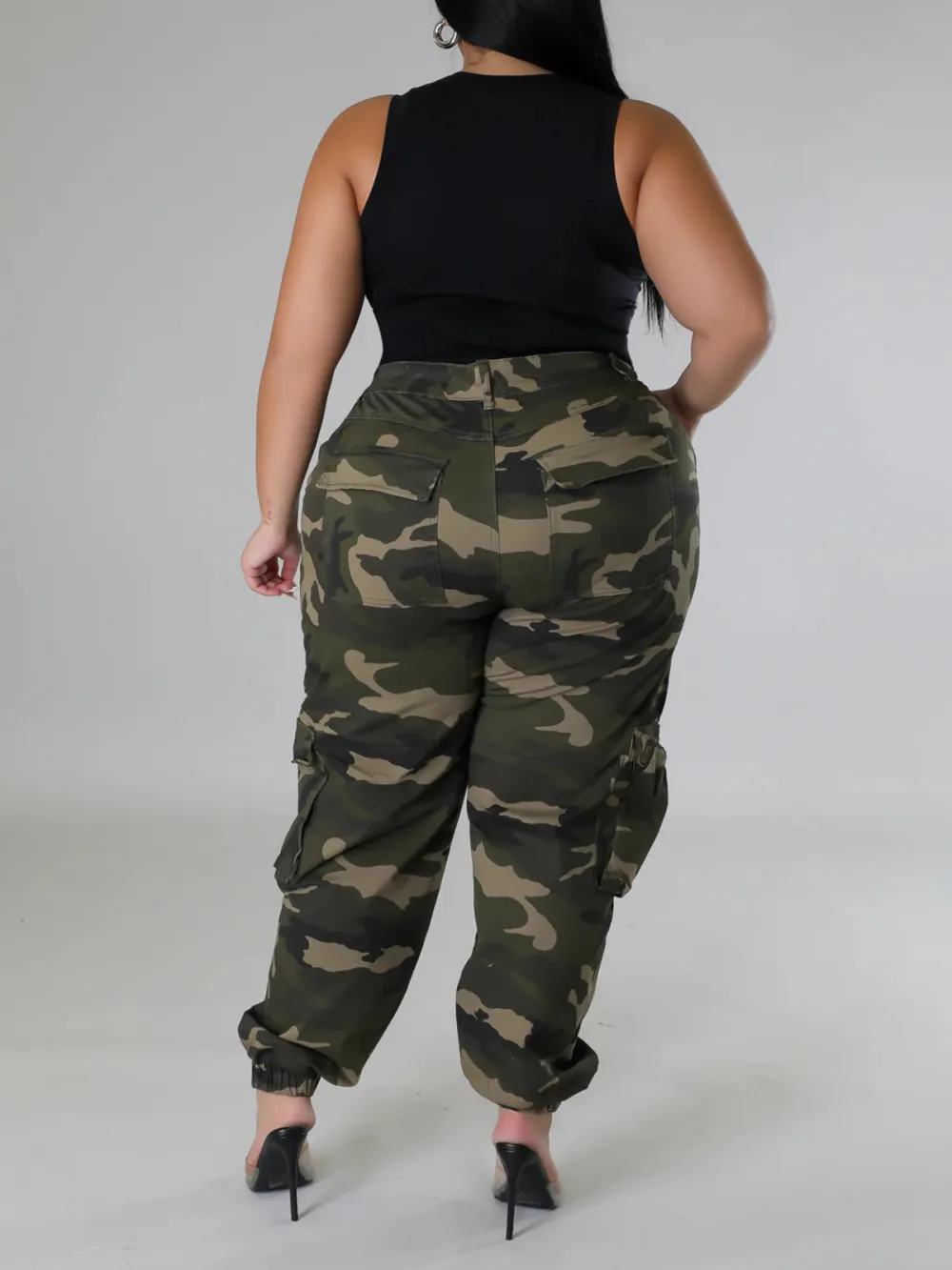 Plus-Size Fashion Women'S Camouflage Pants With Zipper