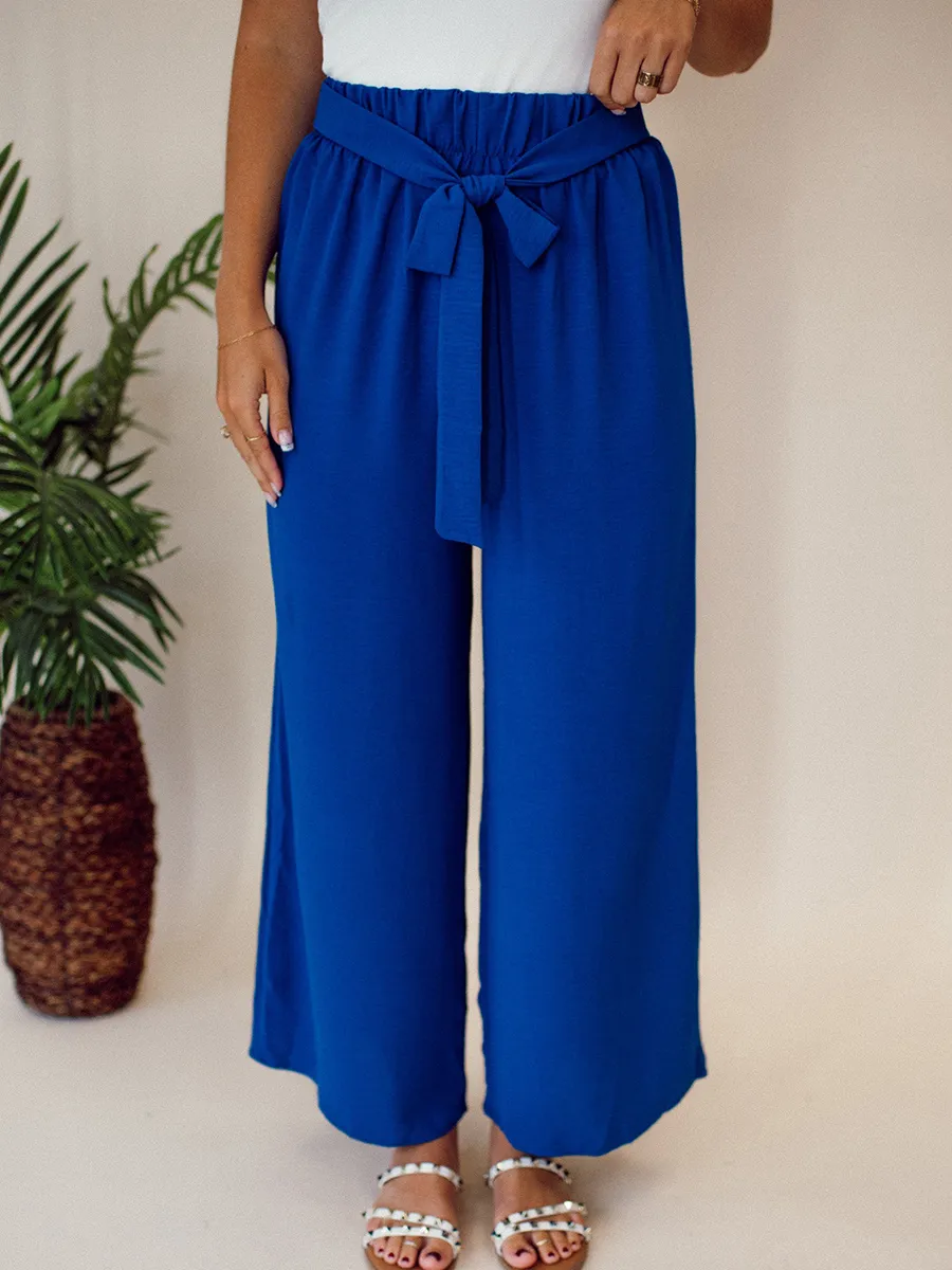 Blue Belt Wide Leg Pants