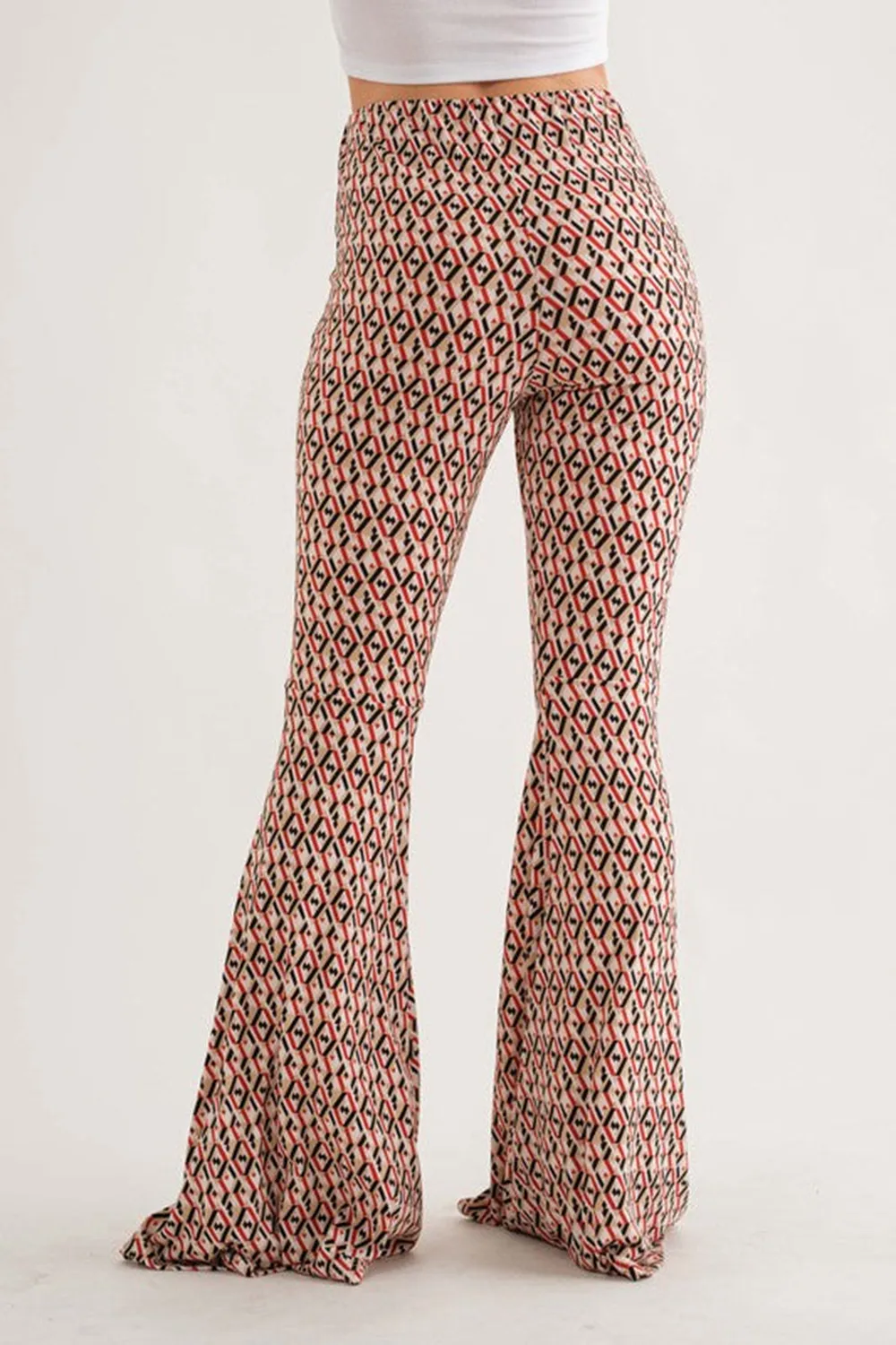 TAUPE GEOMETRIC PRINT WIDE-LEG PANTS