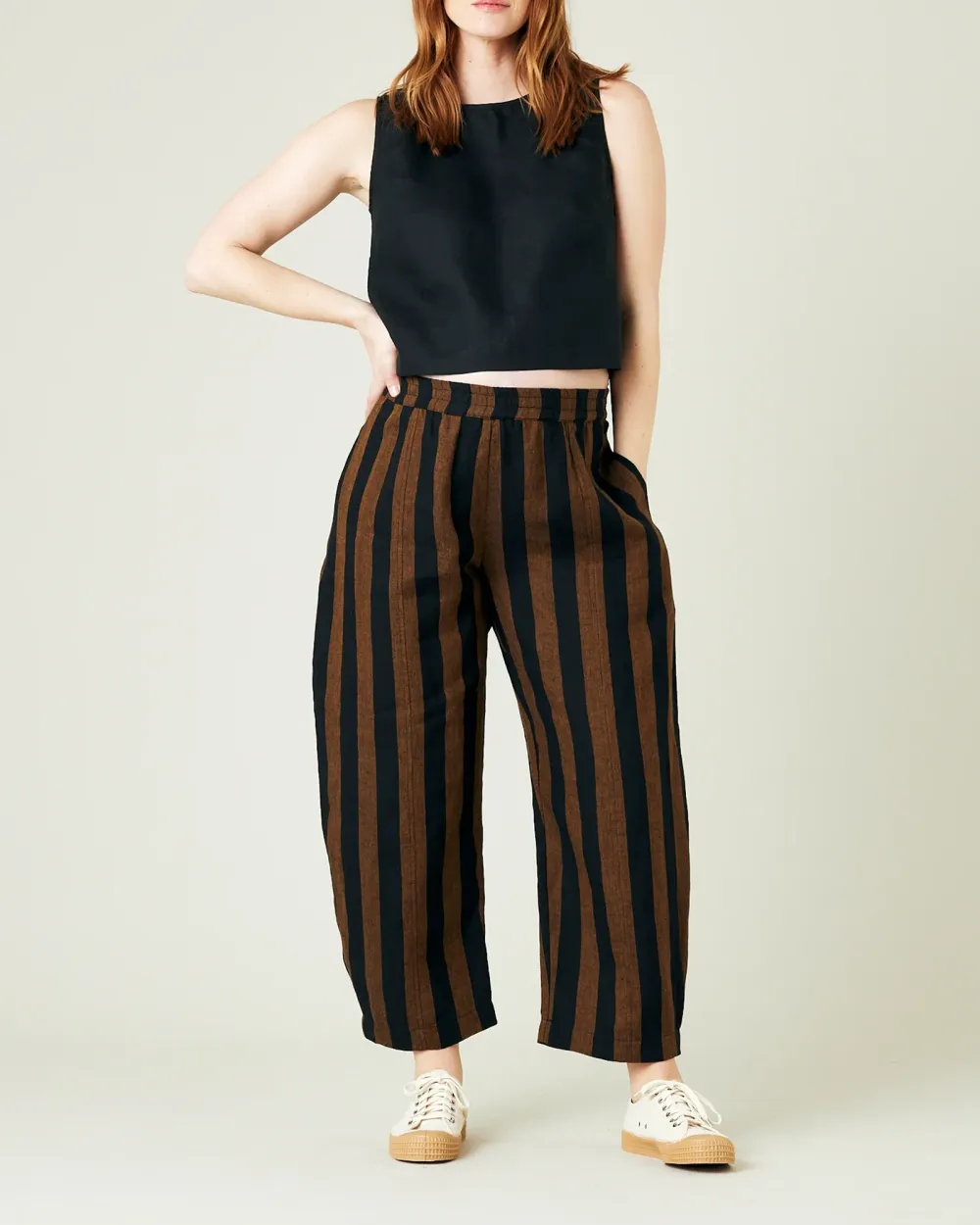 RUST AND BLACK STRIPE LINEN TROUSERS