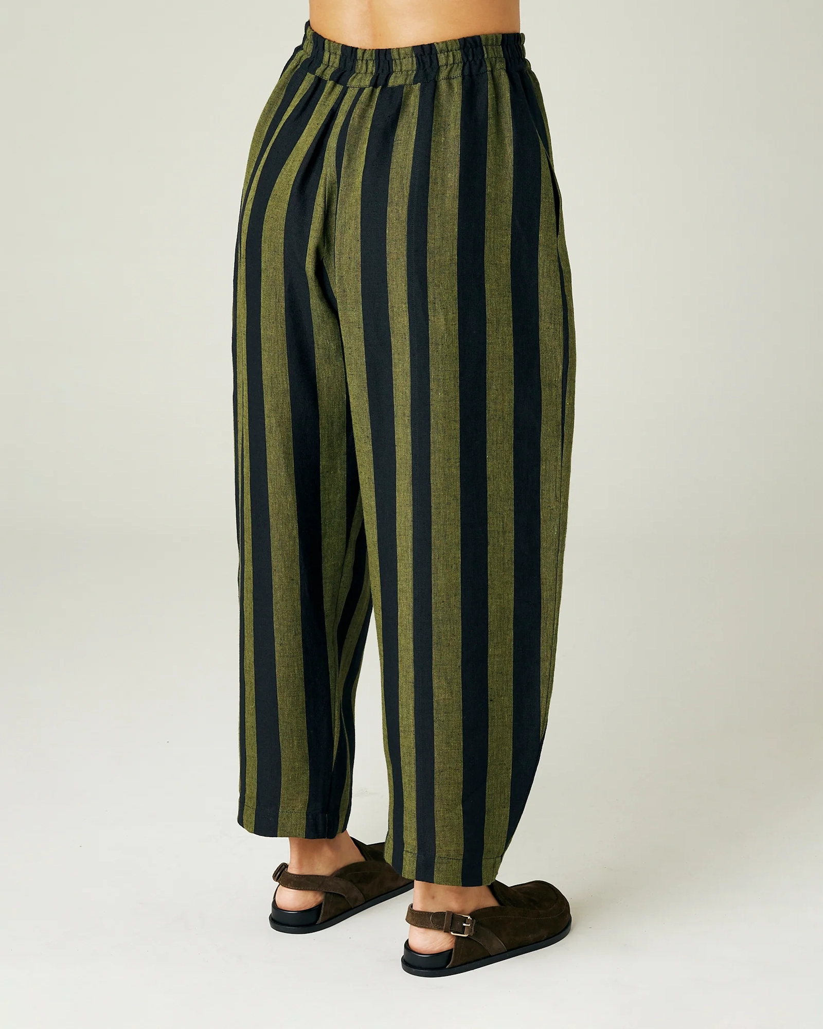 OLIVE AND BLACK STRIPE LINEN TROUSERS