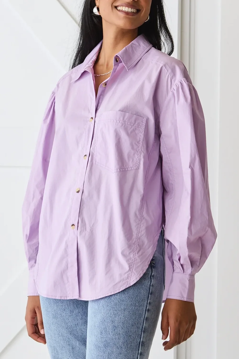 Breezy Lilac Poplin Drop Shoulder LS Shirt