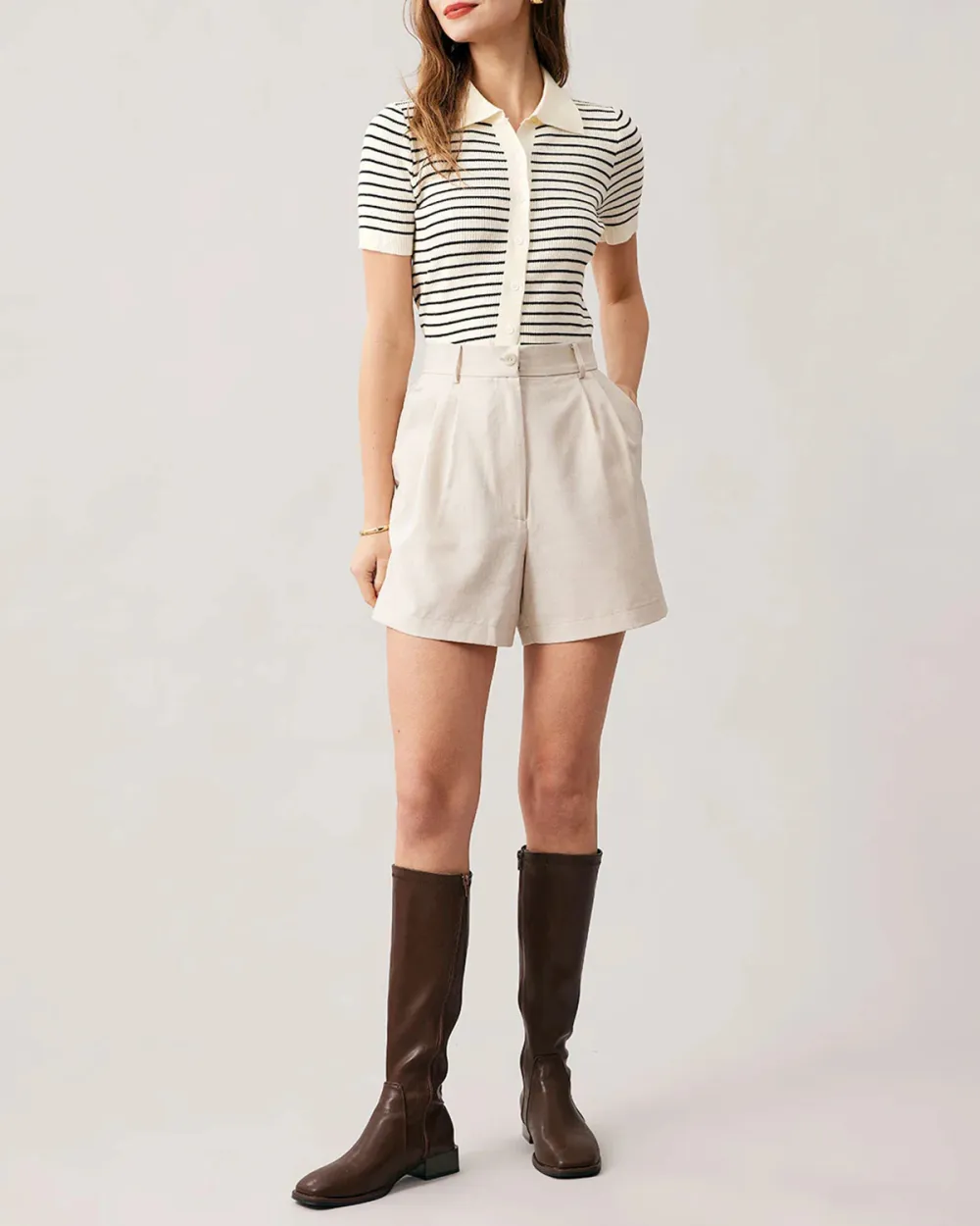 The Lapel Button Up Striped Knit Top