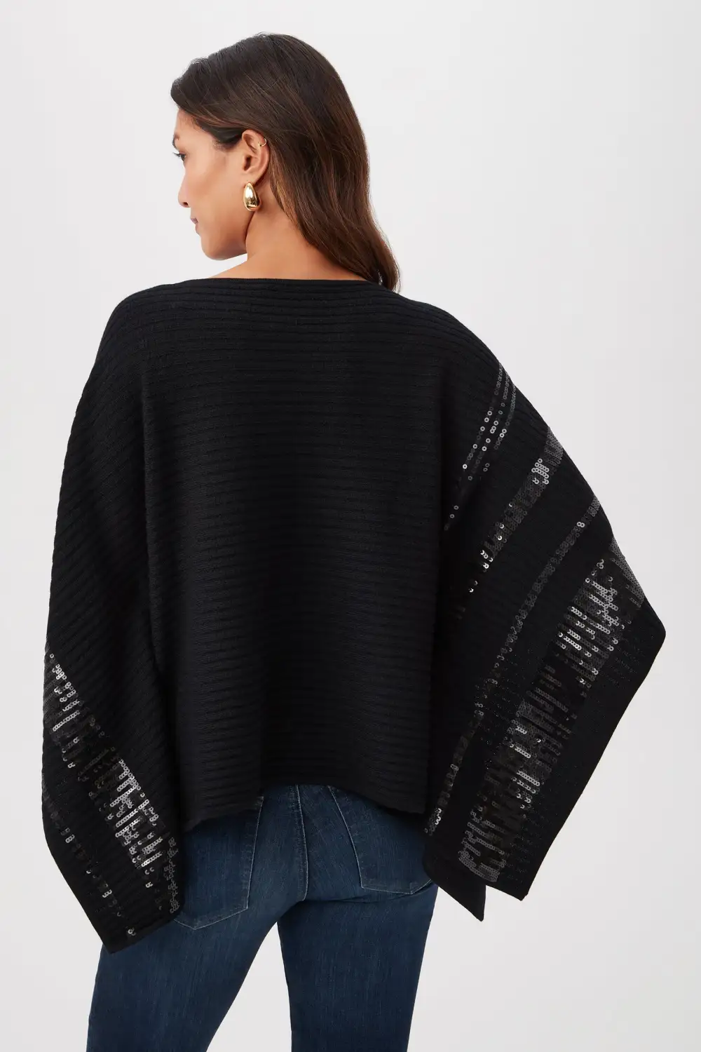 ADELA MERINO WOOL WRAP SWEATER WITH BLACK SEQUIN STRIPES