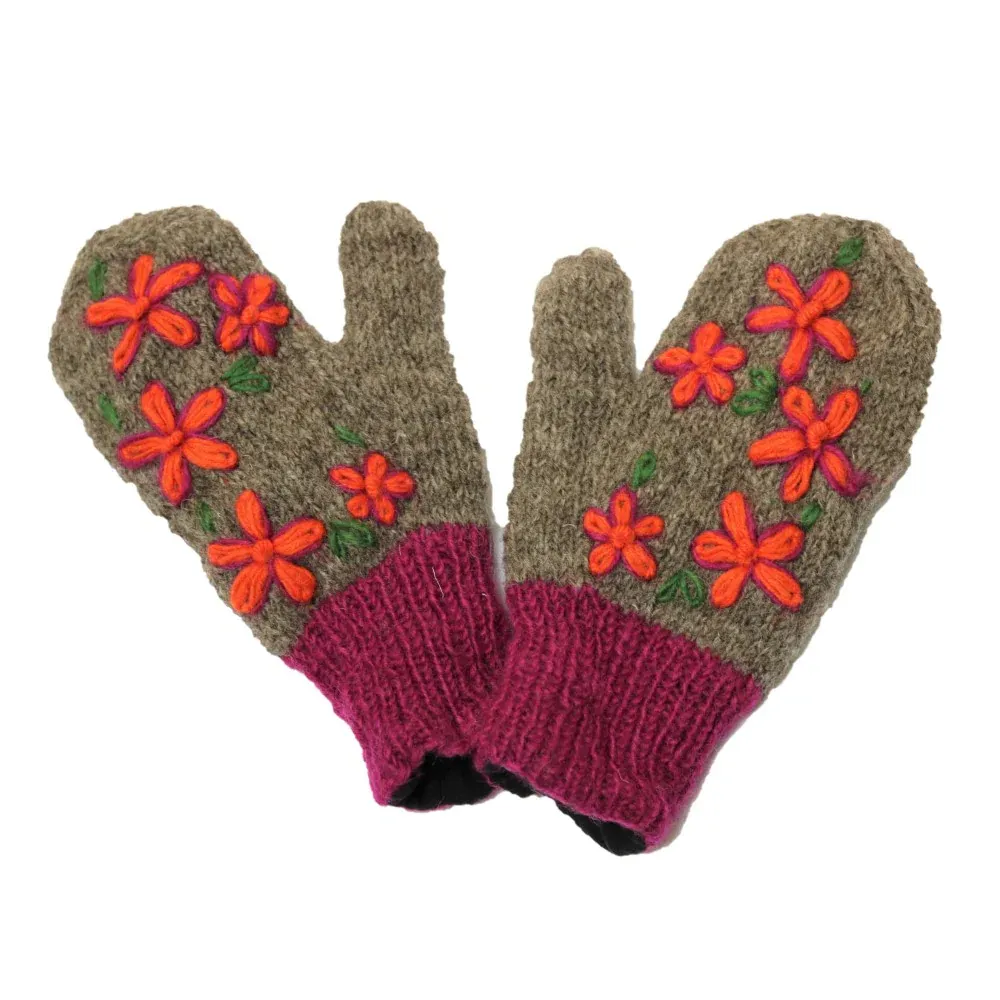 Embroidered Wool Mittens