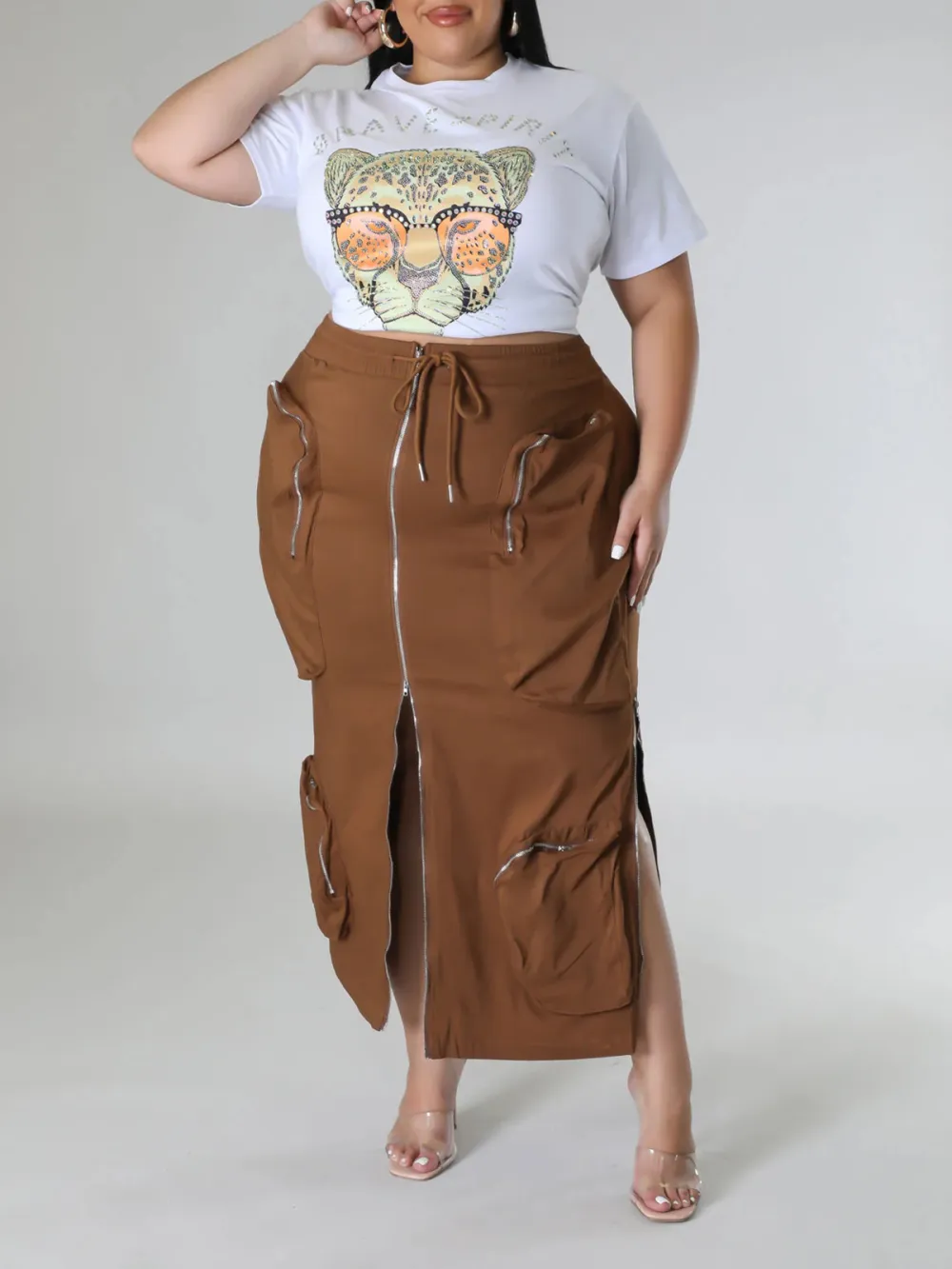 Plus-Size Fashion Women'S Cargo Style Skirt