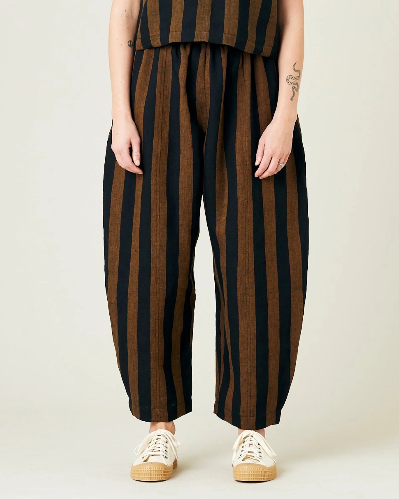 RUST AND BLACK STRIPE LINEN TROUSERS