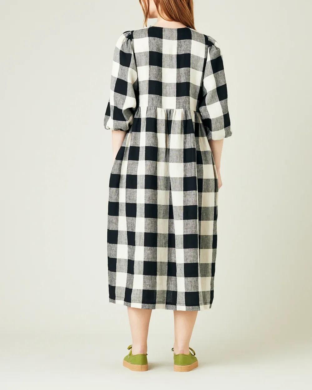 ABBIE STONE & BLACK MEGA CHECK LINEN DRESS