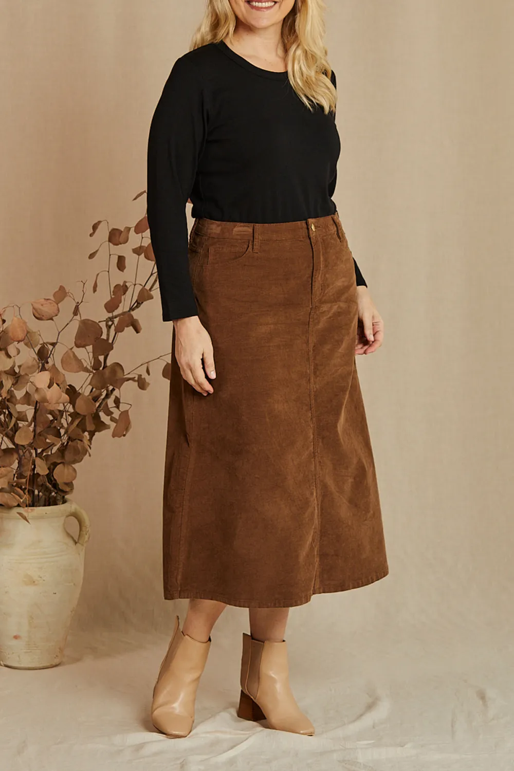 Adrift A-Line Brushed Cotton Skirt in Chocolate