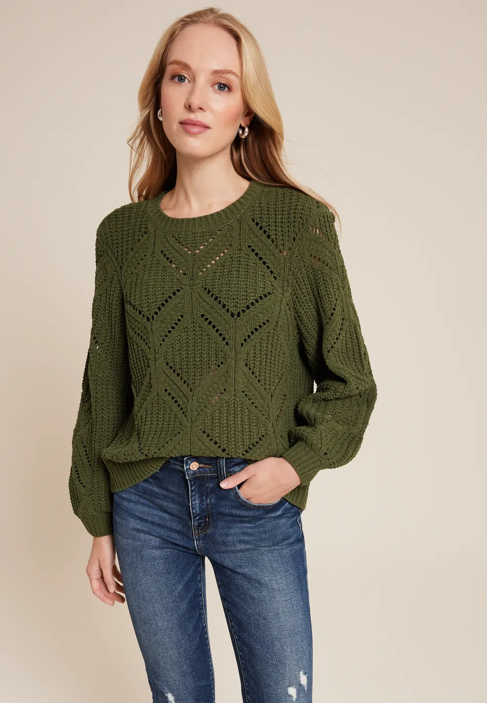 Soft Chenille Pointelle Pattern Sweater