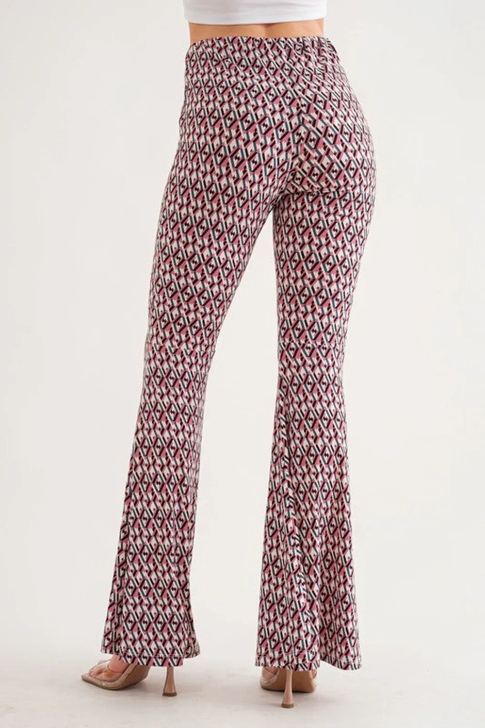 PINK GEOMETRIC PRINT WIDE-LEG PANTS