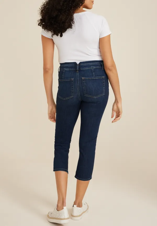 m jeans by maurices™ Cool Comfort Mid Rise Mid Fit Stacked Waist Cropped Jean