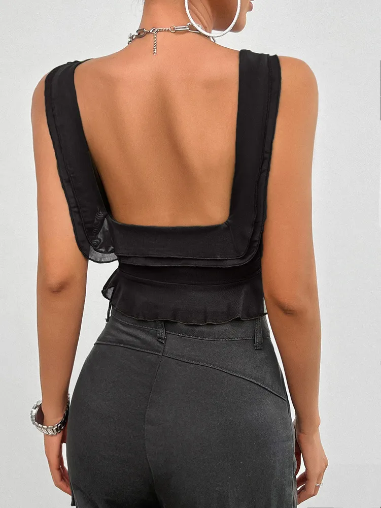 Solid Sleeveless Mesh Top