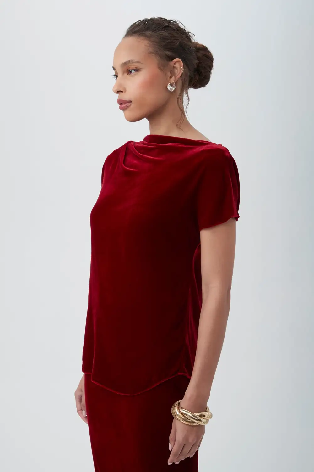 SINTHA VELVET BOATNECK SHORT SLEEVE TOP