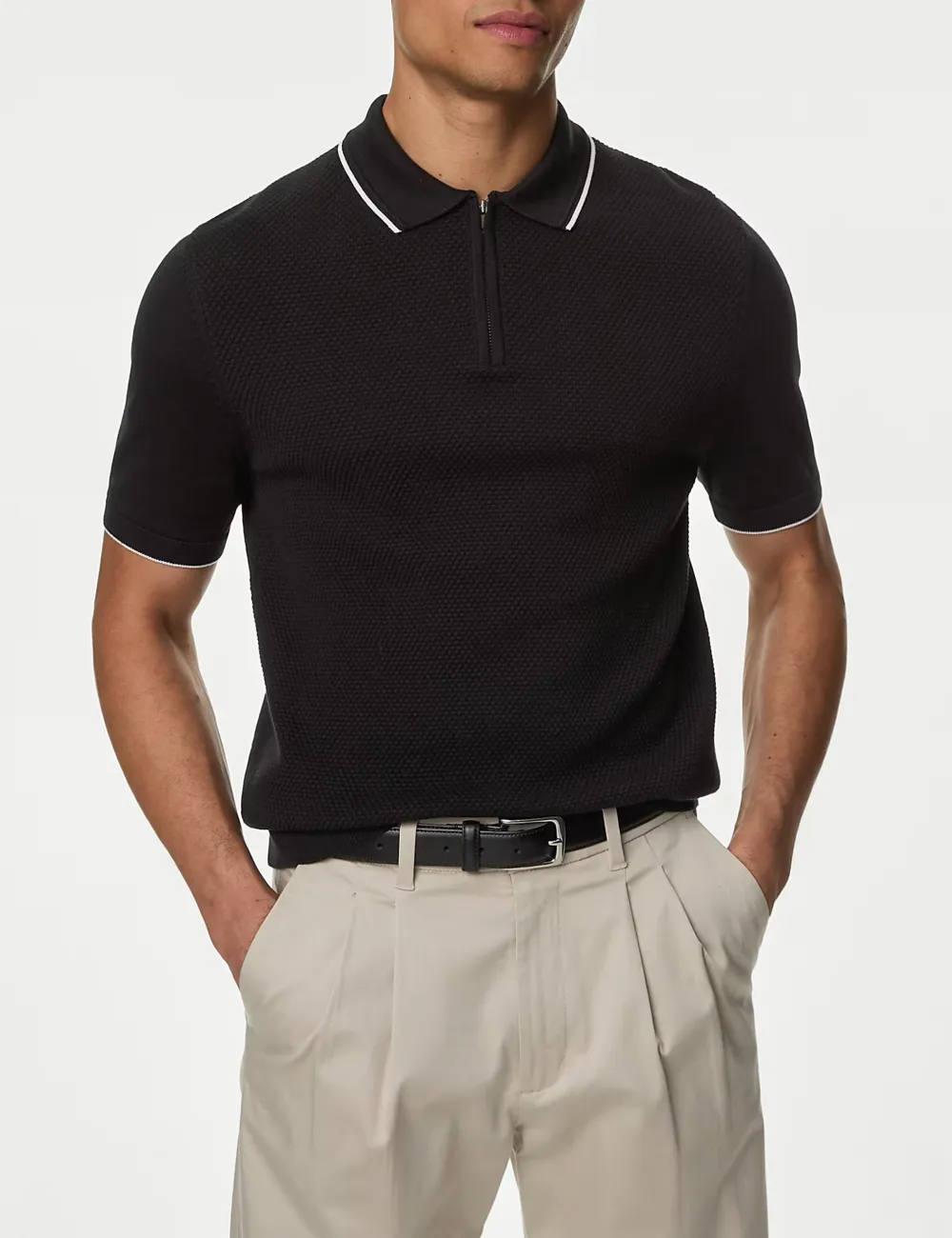 Cotton Rich Textured Knitted Polo Shirt