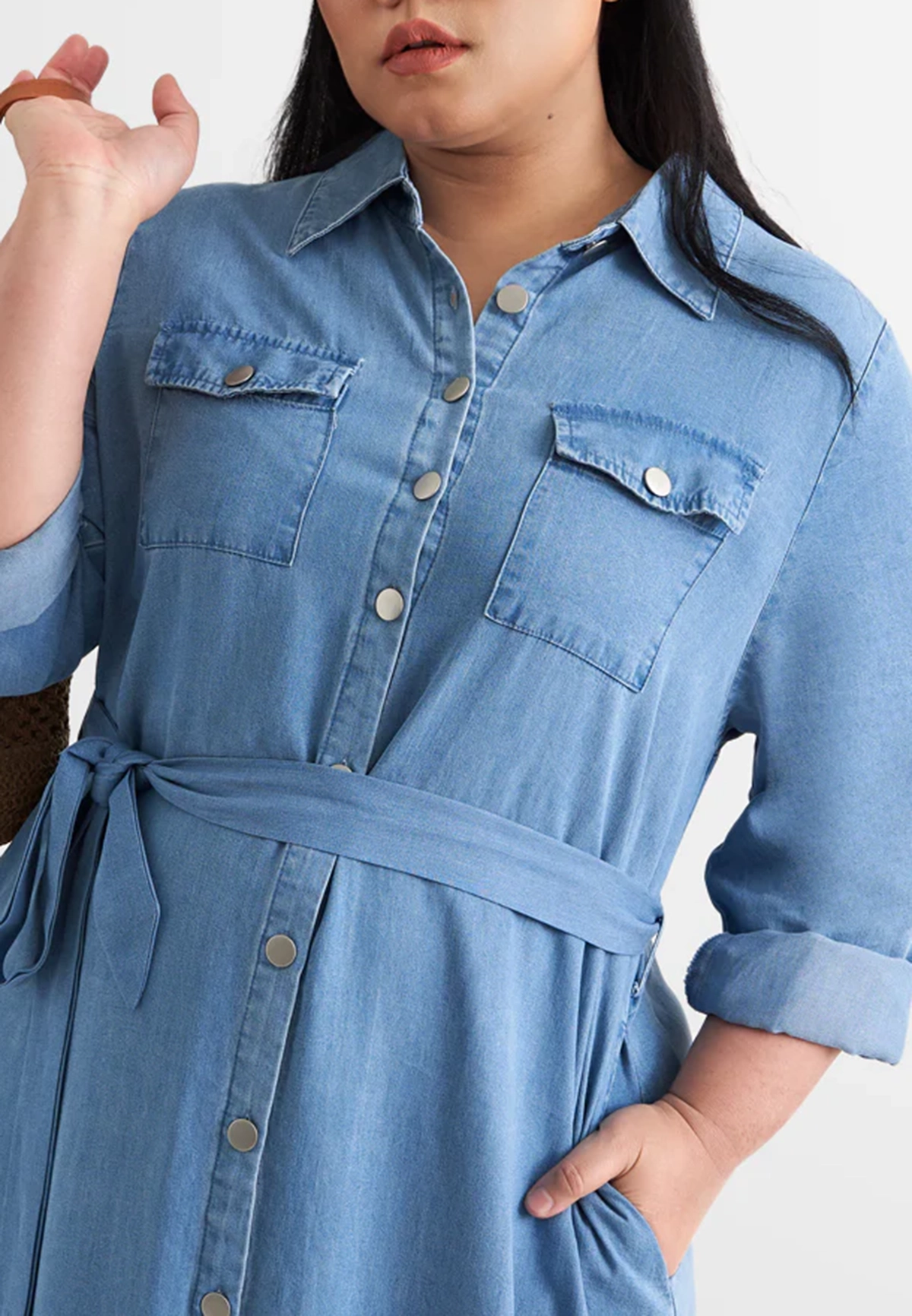 Denim Belted Long Trench Dress