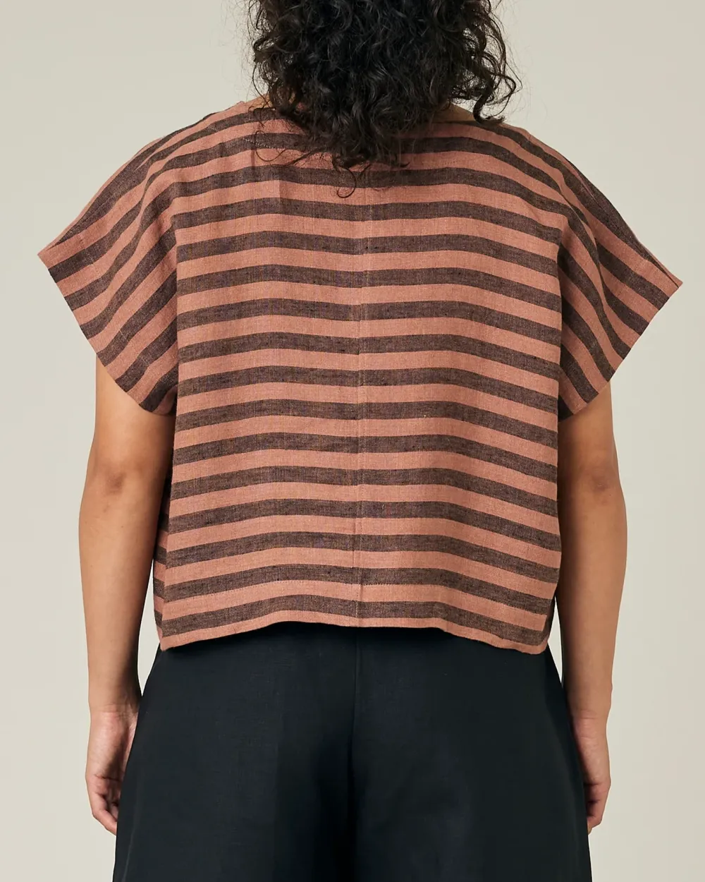 POLLY BISCUIT STRIPE LINEN TOP