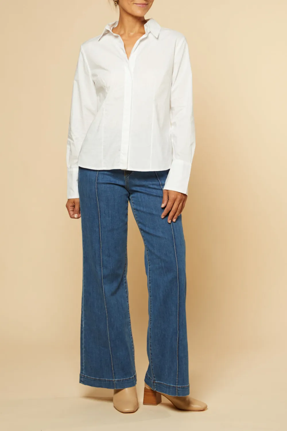 Brinley Poplin Stretch Shirt In White