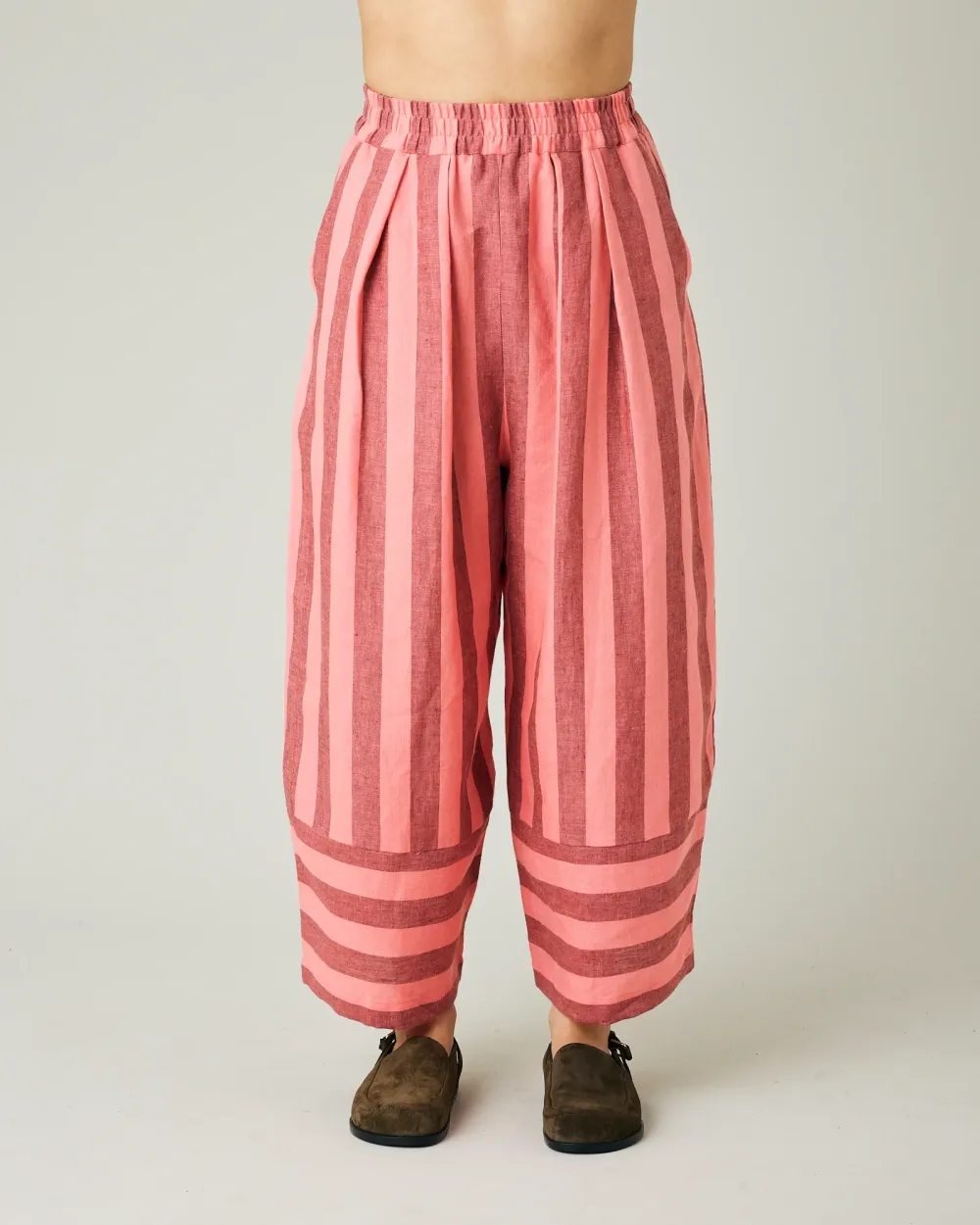 BOBBI BLUSH STRIPE LINEN TROUSERS