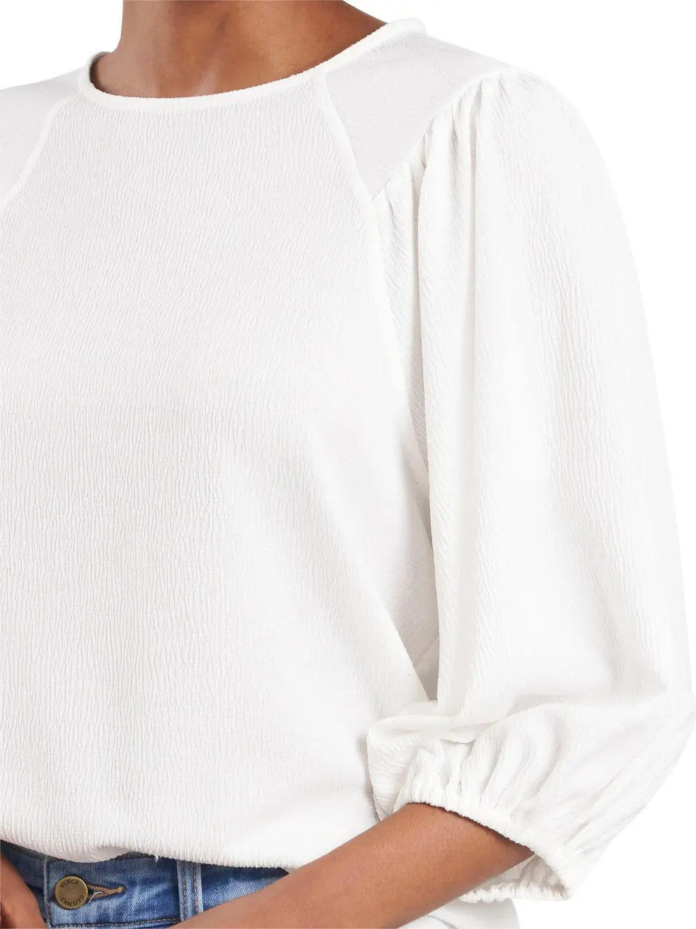 Crinkled Puff Three-Quarter Sleeve Top