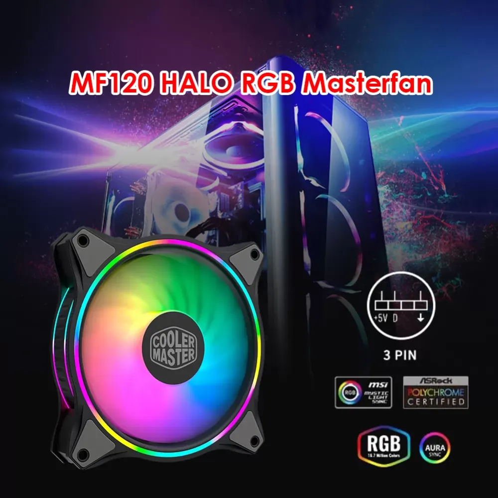 New Cooler Master MF120 12cm DC 12V ARGB Cooling Fan 4-Pin PWM Addressable RGB Quiet Cooler Radiator for Computer Case Chassis