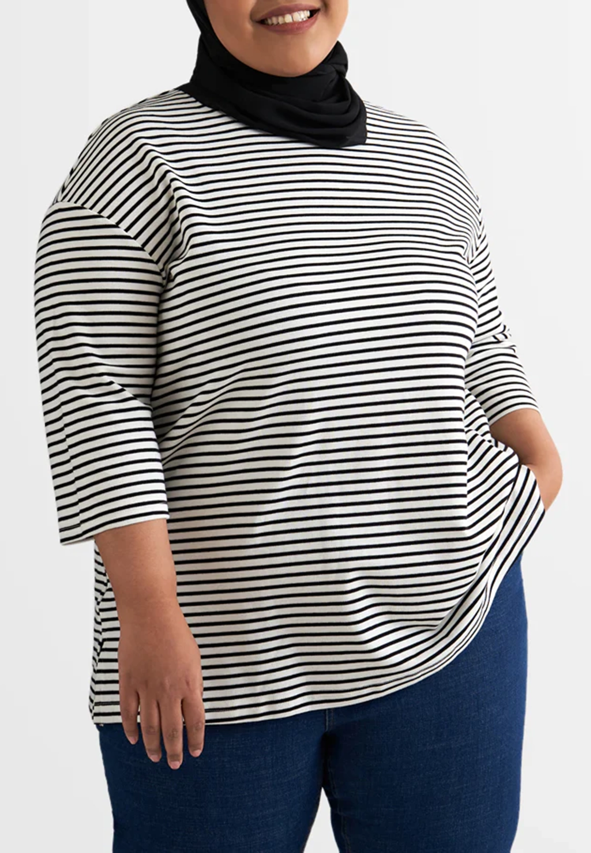 3/4 Sleeve Simple Stripe Tee