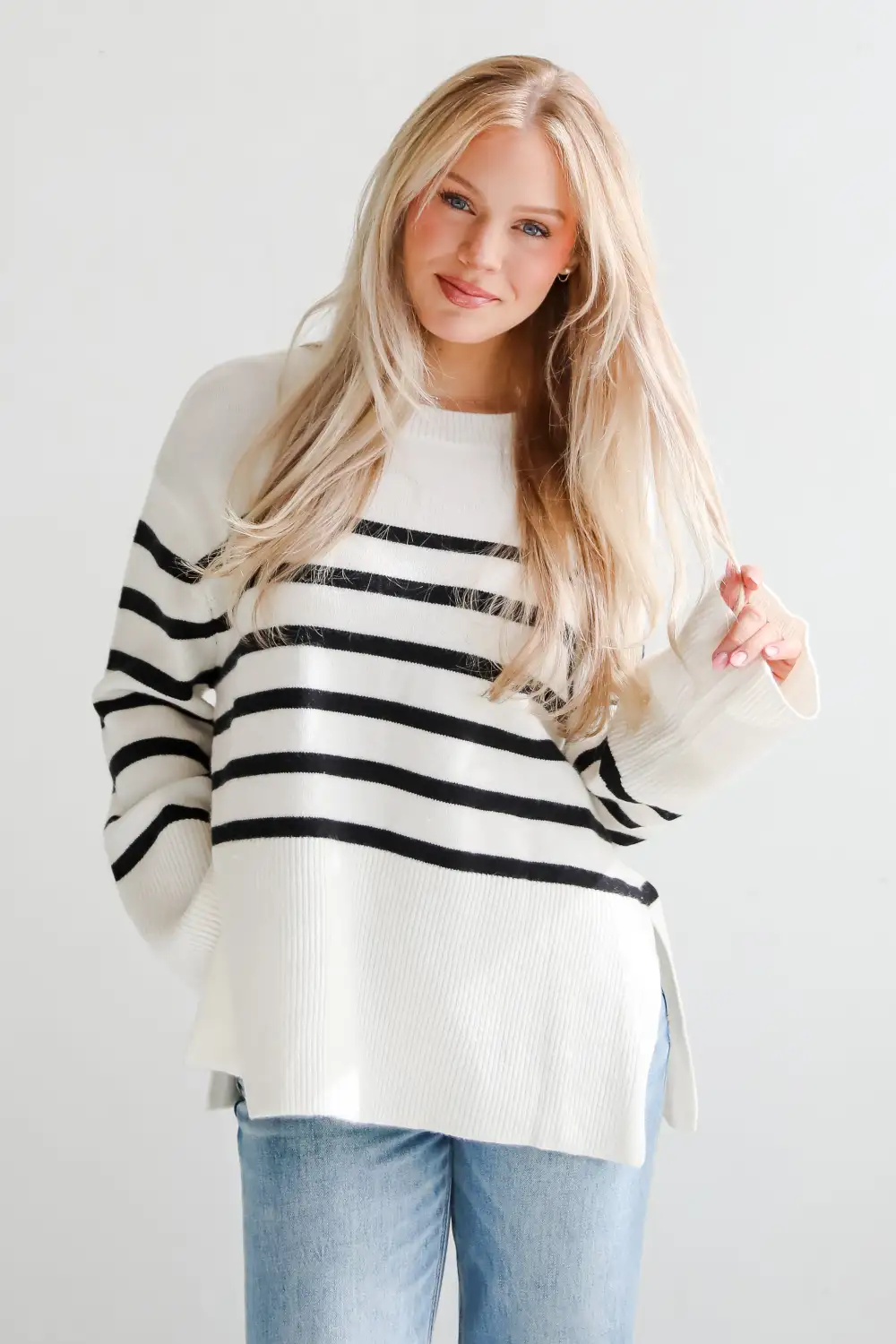 Curated Forecast Ivory Oversized Striped Sweater