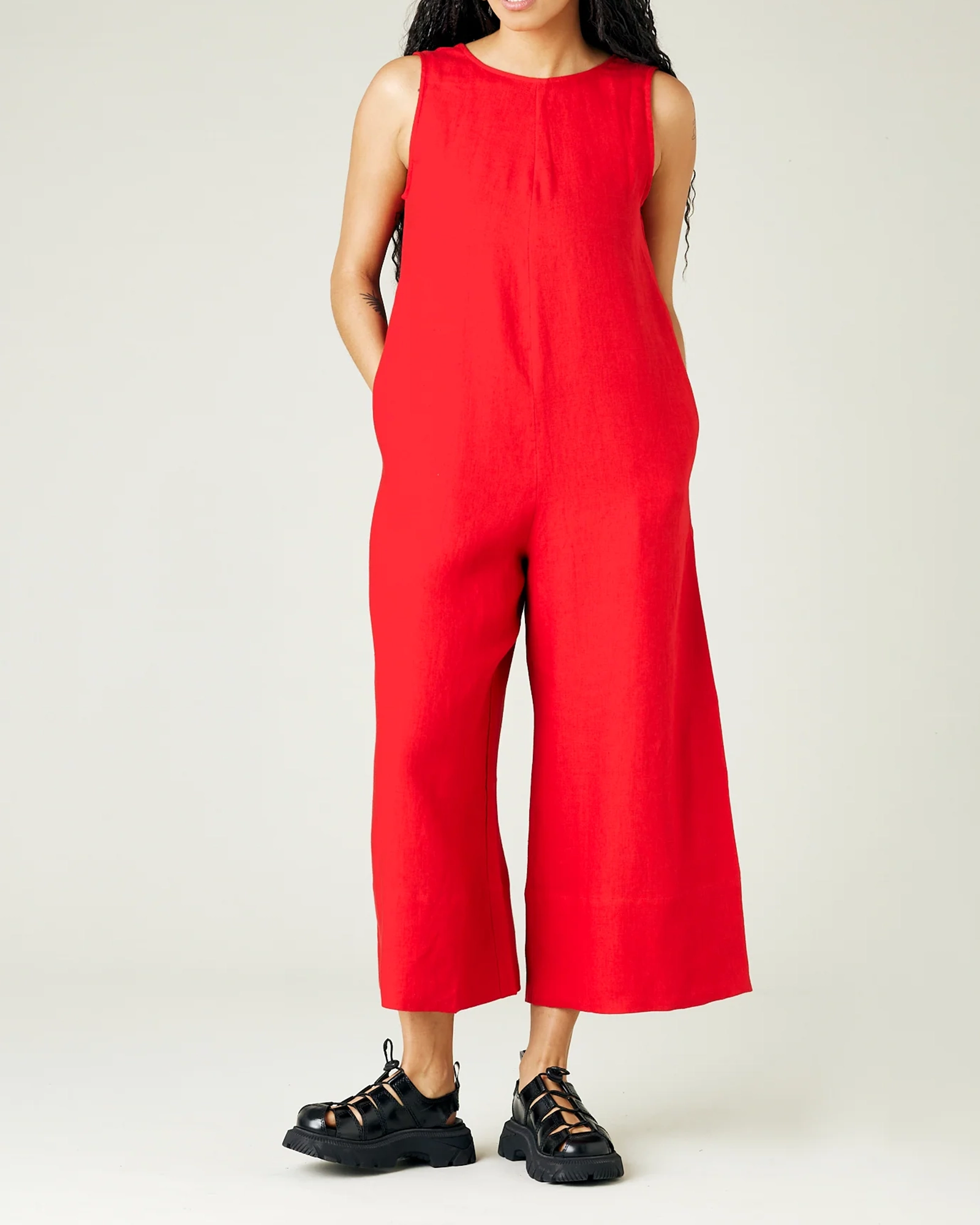 RED LINEN JUMPSUIT