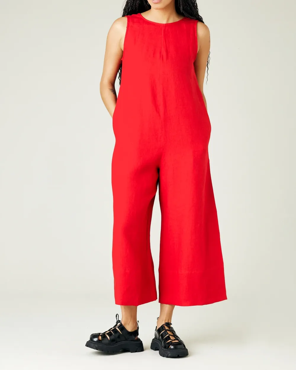 RED LINEN JUMPSUIT