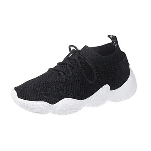 Mesh Sneakers Women Lace Up Stretch Fabric Platform Flat Vulcanized Breathable Fashion Casual Shoes Women