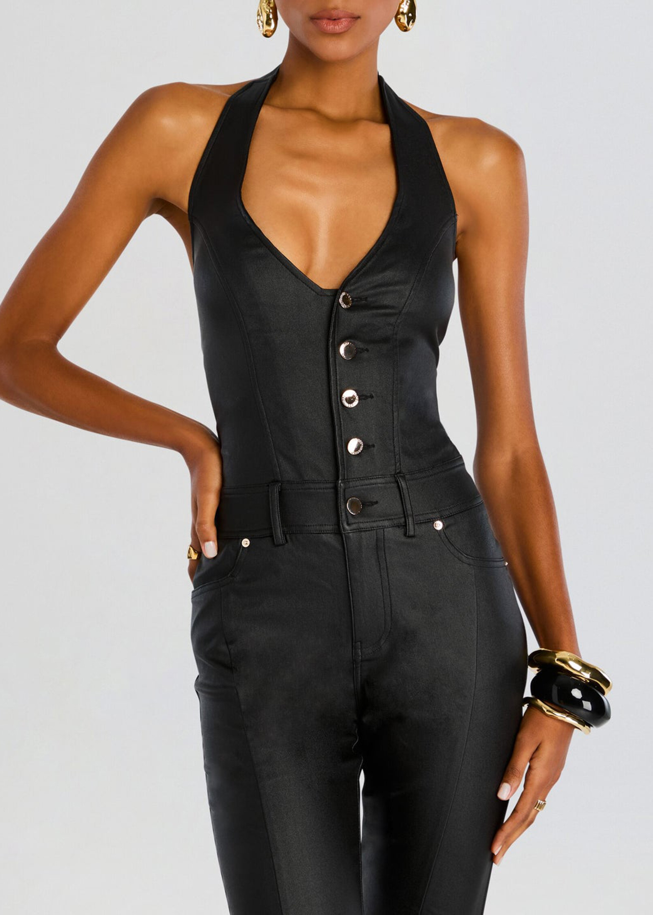 Cynthia Coated Denim Jumpsuit