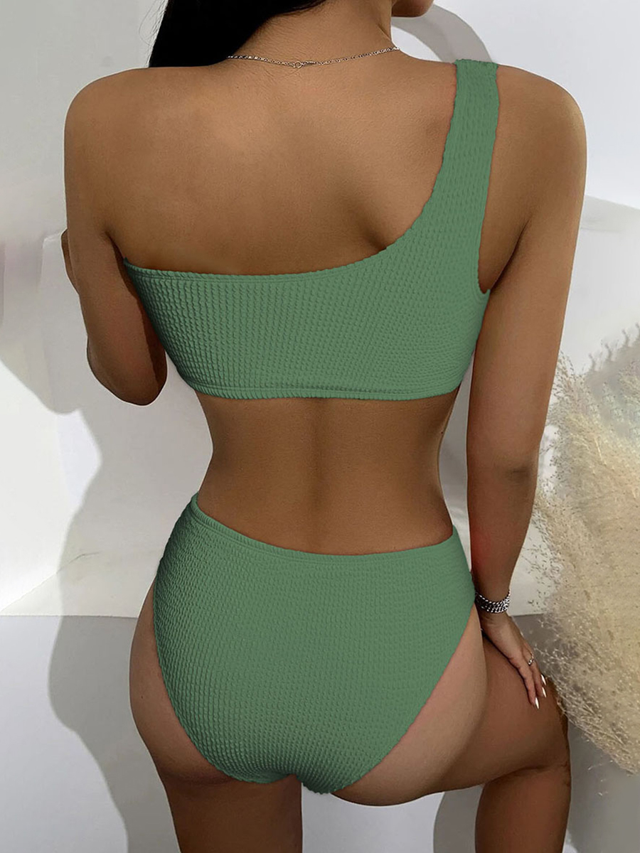 Solid Color High Waist Two Piece Swimsuit