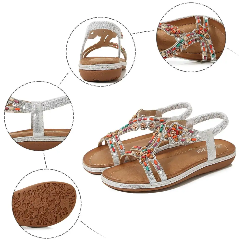 Cilool Casual Comfortable Ankle T-Strap Thong Elastic  Sandals