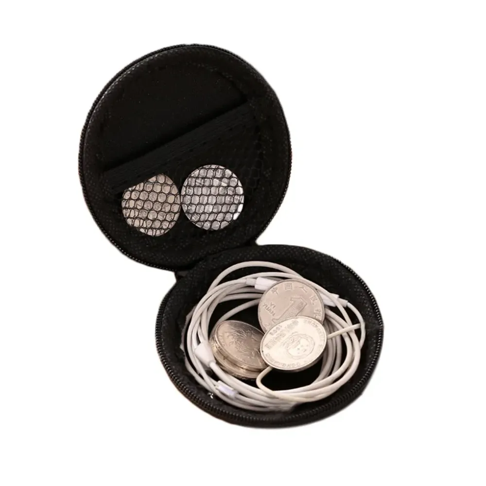 Portable Case for Headphones Case Mini Zippered Round Storage Hard Bag Headset Box for Earphone Case SD TF Cards