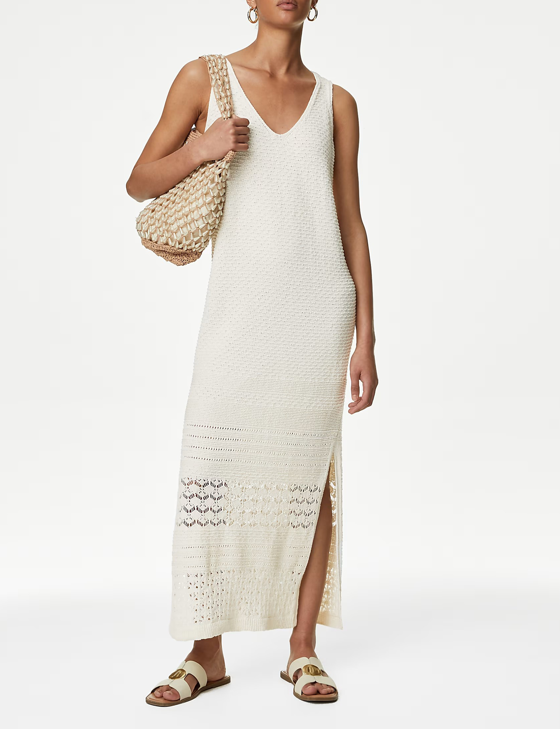 Cotton Rich Textured Midi Knitted Dress