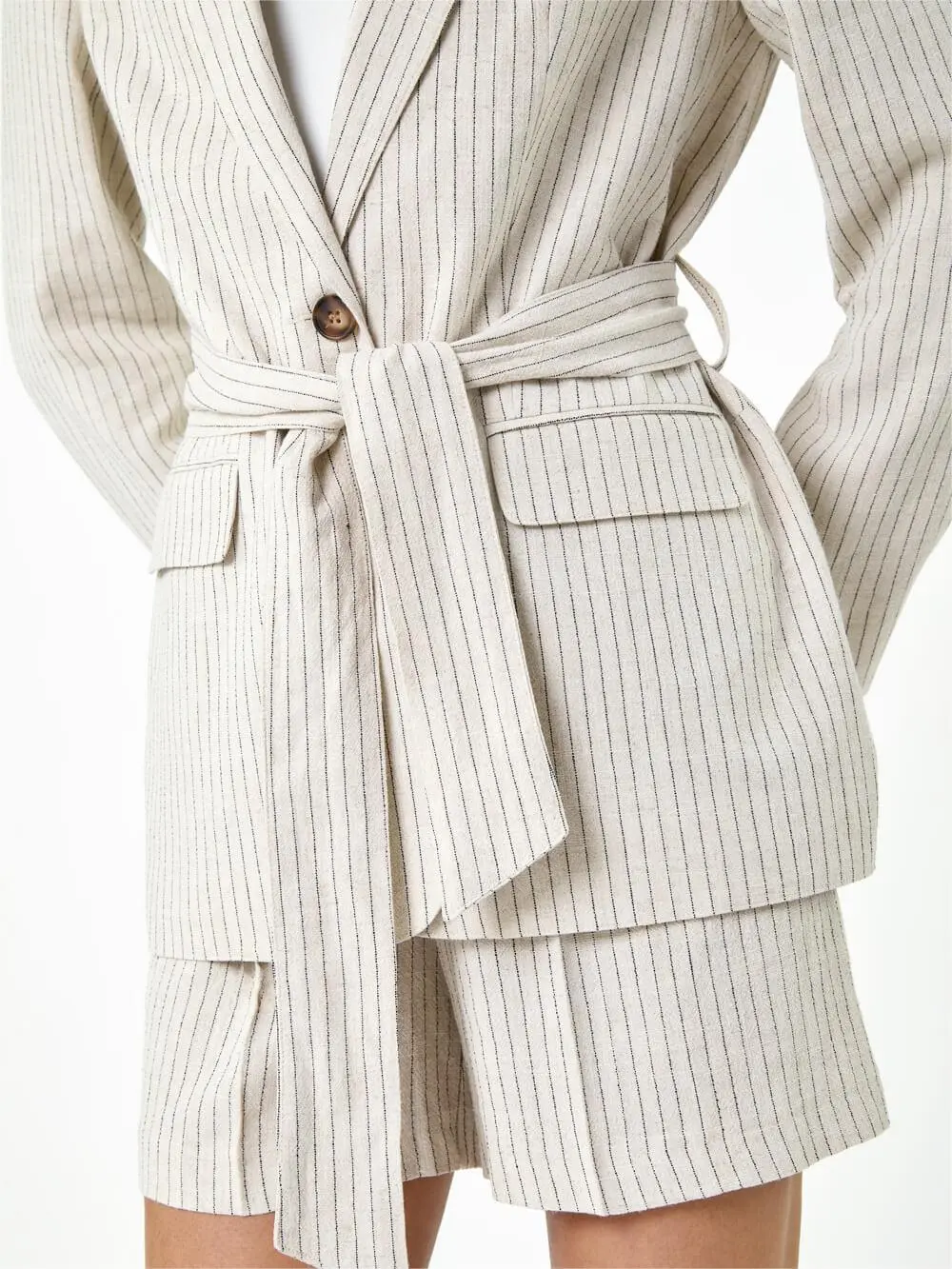 Stone Stripe Tie Belt Blazer