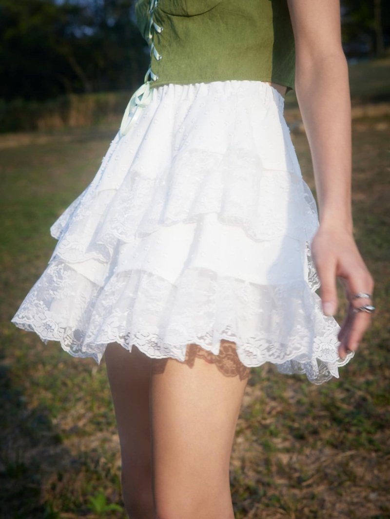 Fairycore Contrast Lace Tiered Layer Skirt