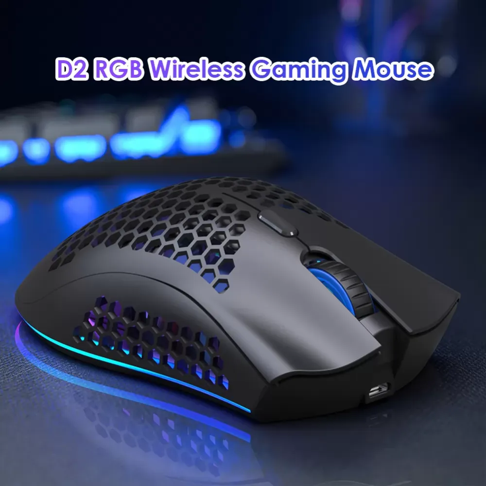 2.4GHz RGB Wireless Gaming Mouse Rechargeable Lightweight Hollow PC Mice,1600dpi three adjustable, suitable for laptops and pc