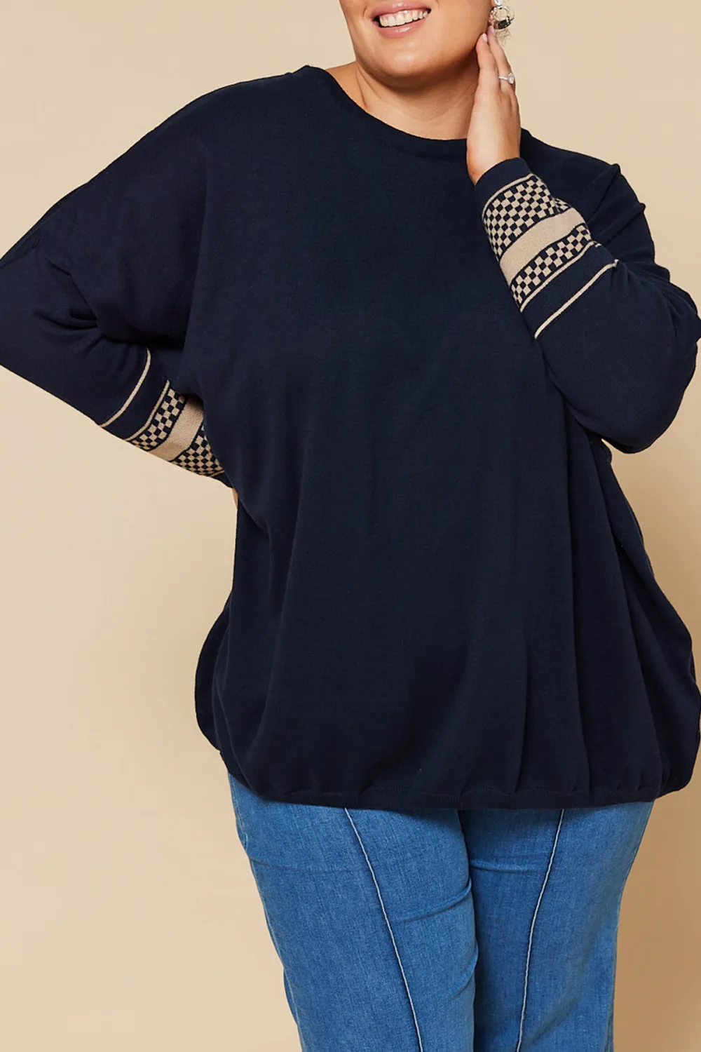 Binky Checkered Jumper In Navy